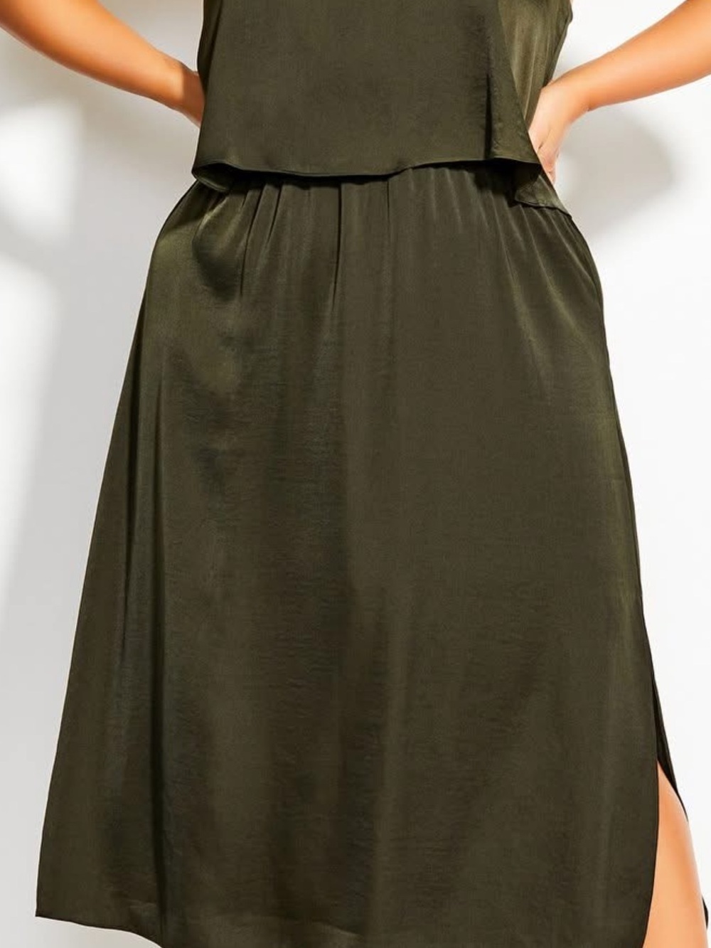 City Chic Dark Olive Midi Dress with Side Slit hunter Green - Picture 2 of 9